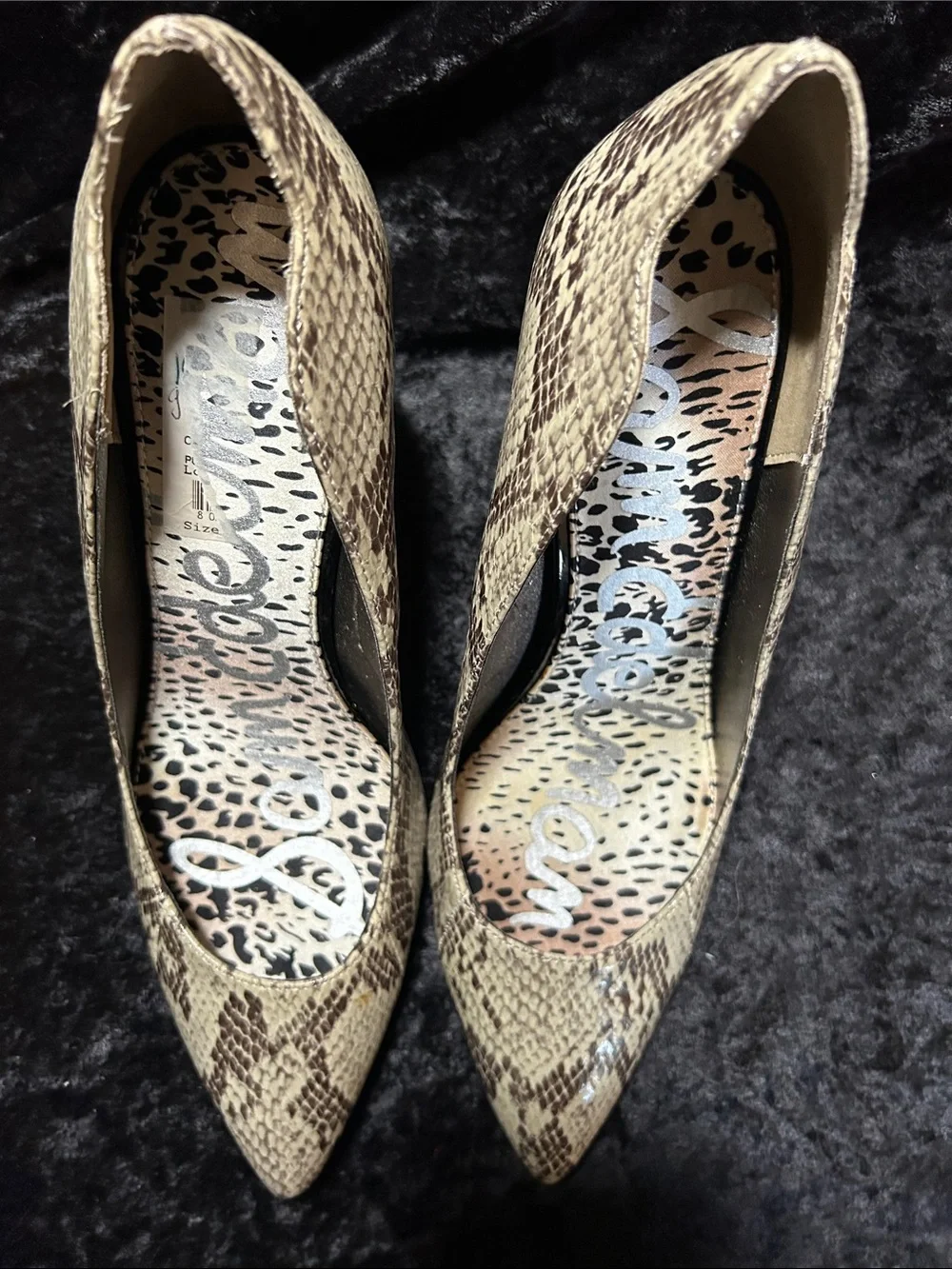 Sam Edelman Snakeskin Pointed Toe Pumps - Beige/Brown Size 10